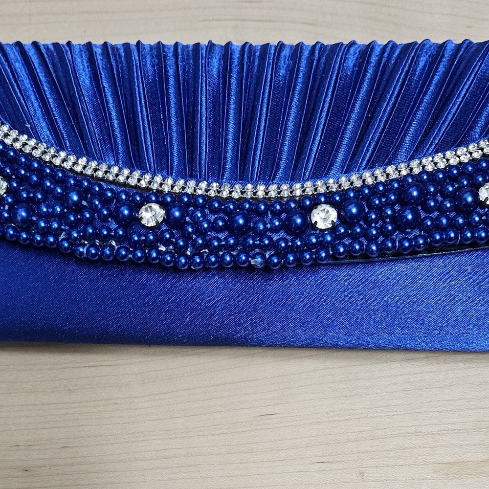 Elegant J Francis Blue Clutch with Beaded & Rhinestone Detail NWOT